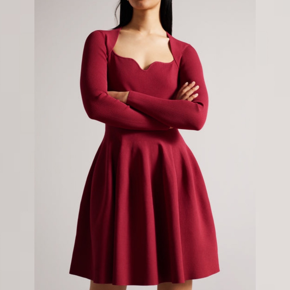 Ted Baker Viennia Skater Dress Deep Pink Womens Size 6 Sweetheart Y2K Party Knit